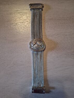 Multi-Chain Silver-Tone Bracelet with Decorative Knot And Gold-tone Accent